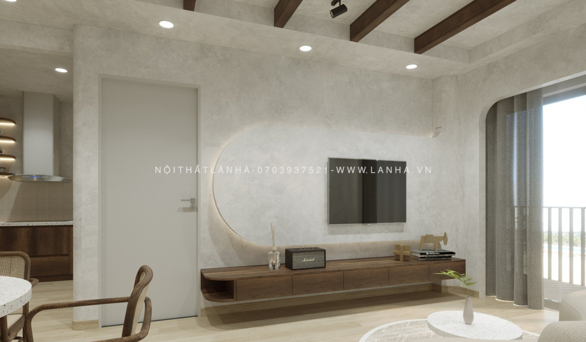 Thi Cong Noi That Chung Cu 43 Phòng khách phong cách Wabi Sabi đơn giản, tinh tế