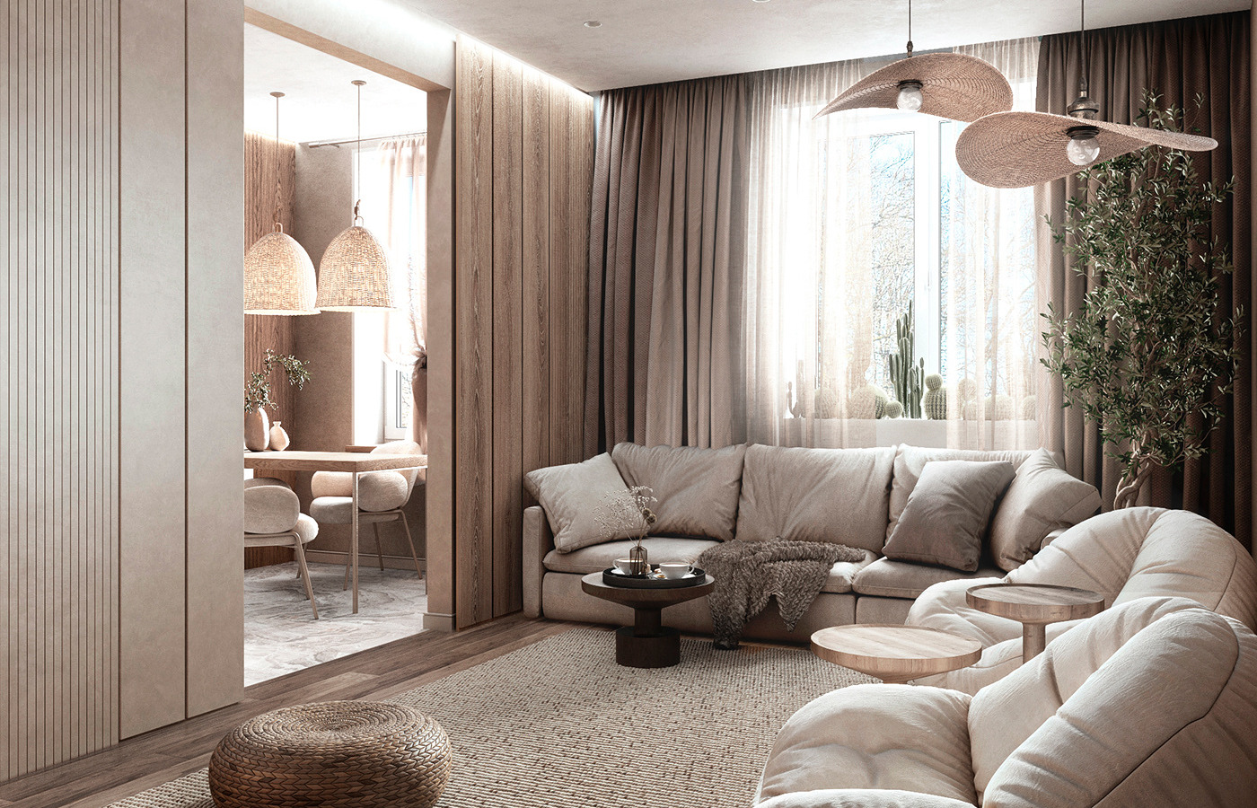 Phong cách thiết kế nội thất chung cư 70m2 Wabi Sabi