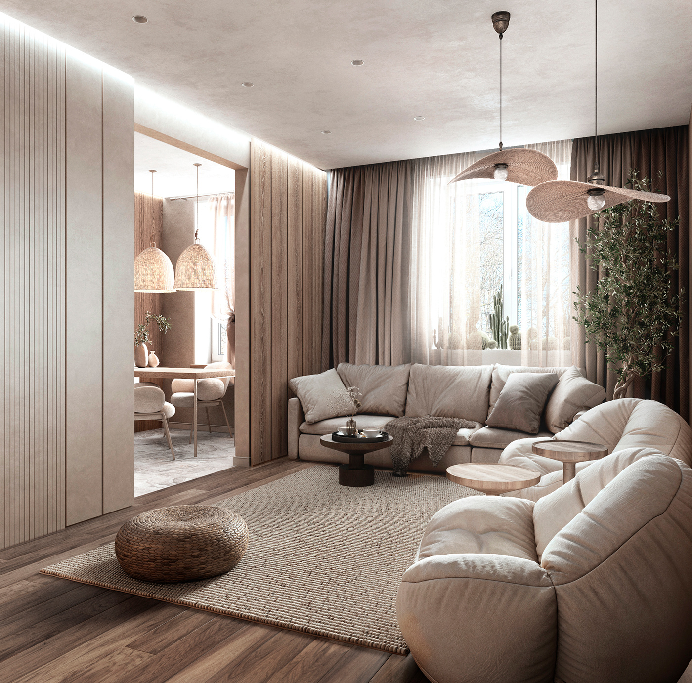 Phong cách thiết kế nội thất chung cư 70m2 Wabi Sabi