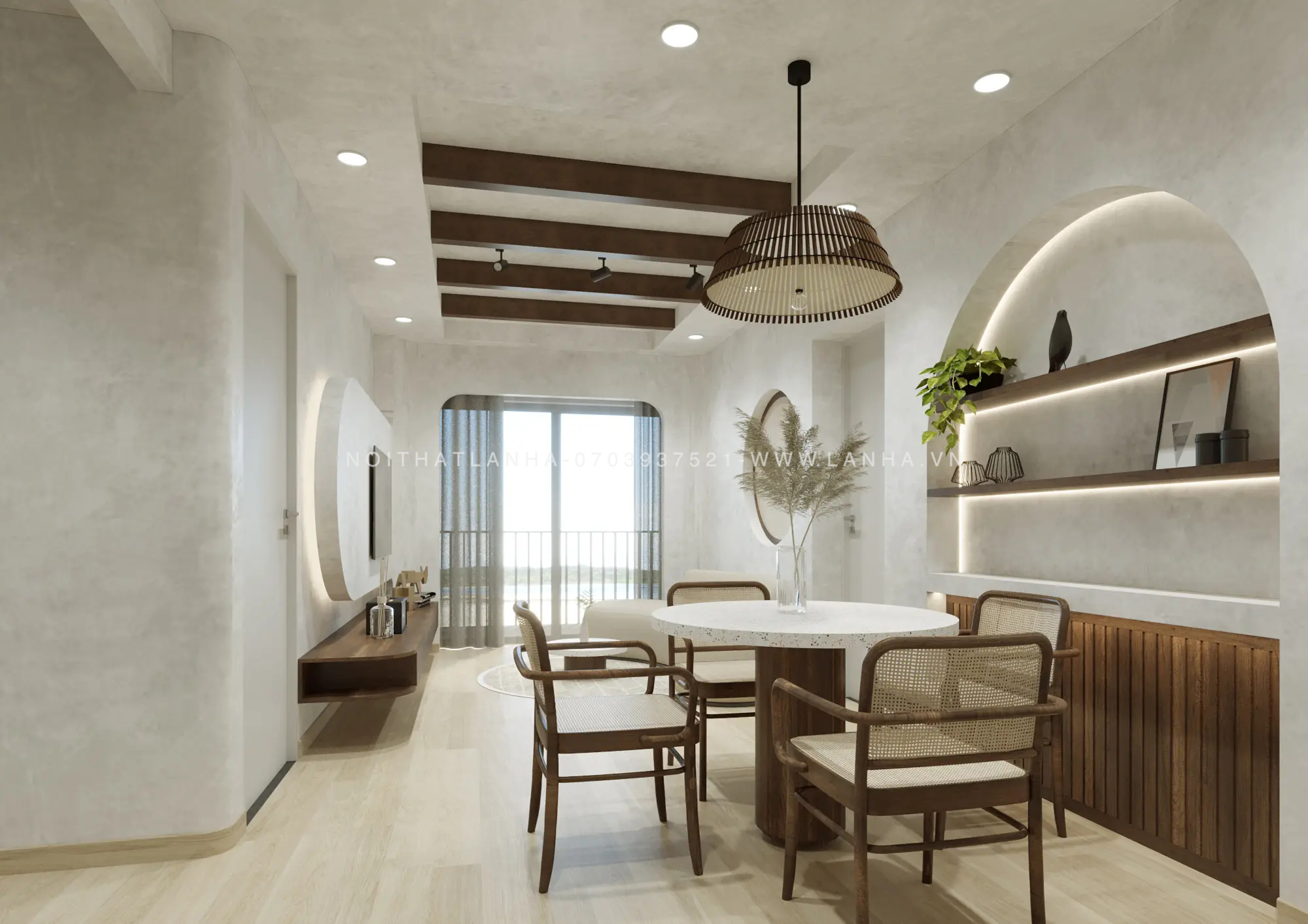 Thiết kế chung cư đẹp 70m2 phong cách Wabi Sabi mộc mạc đơn giản 