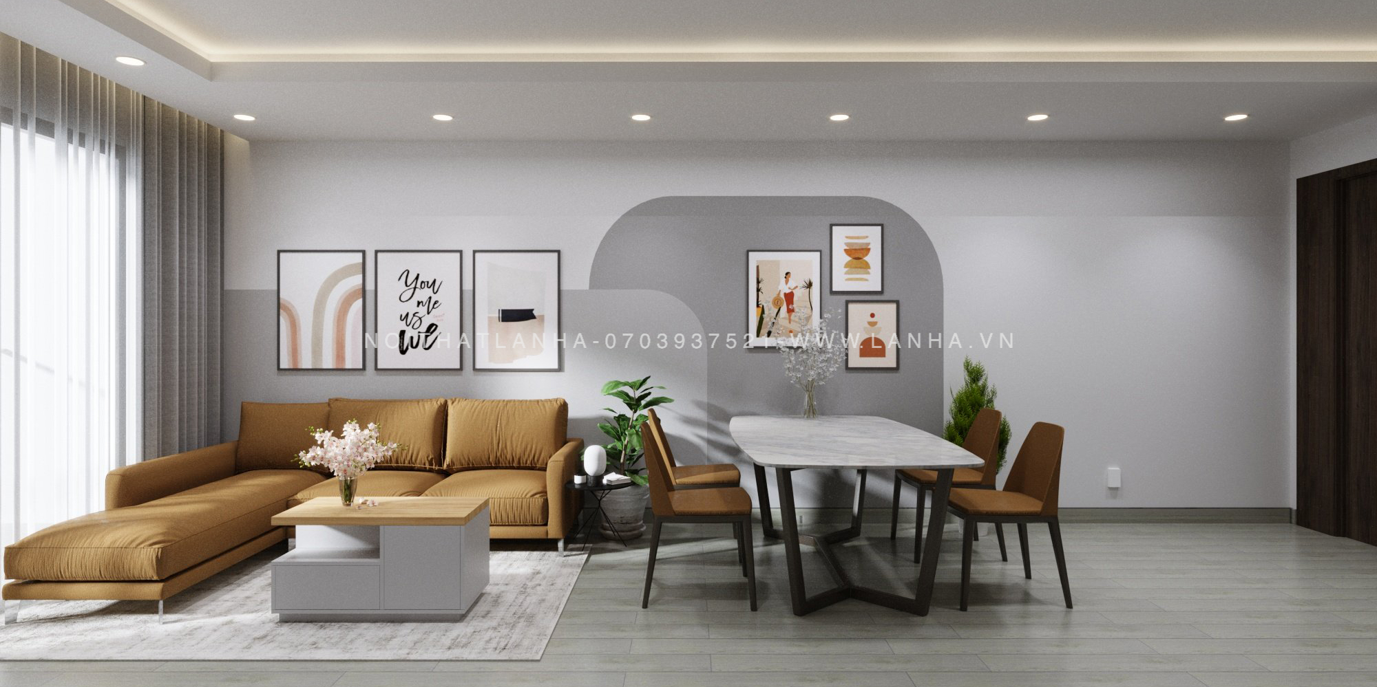 Mẫu thiết kế phòng khách hiện đại cho chung cư với tông trắng xám