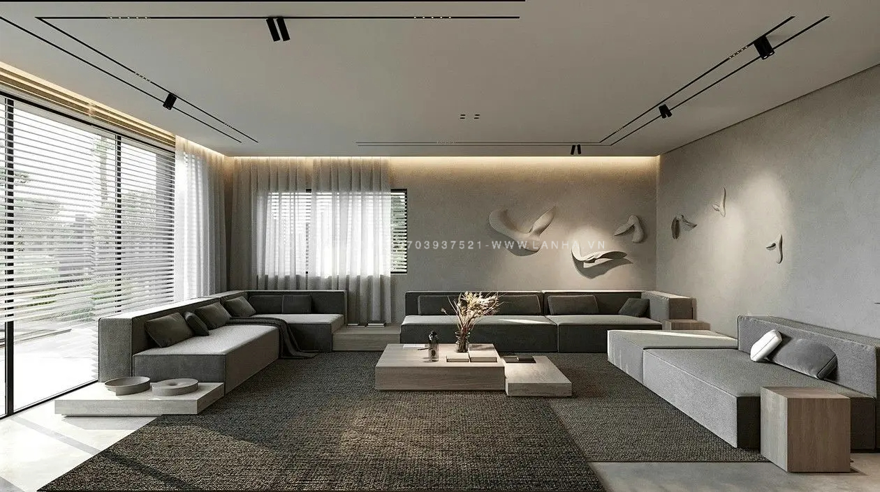 Thiết kế nội thất phòng khách đơn giản cho biệt thự