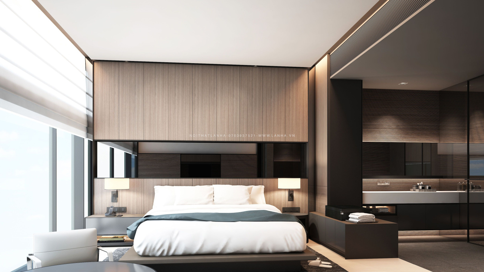 Phòng ngủ được thiết kế theo phong cách tối giản