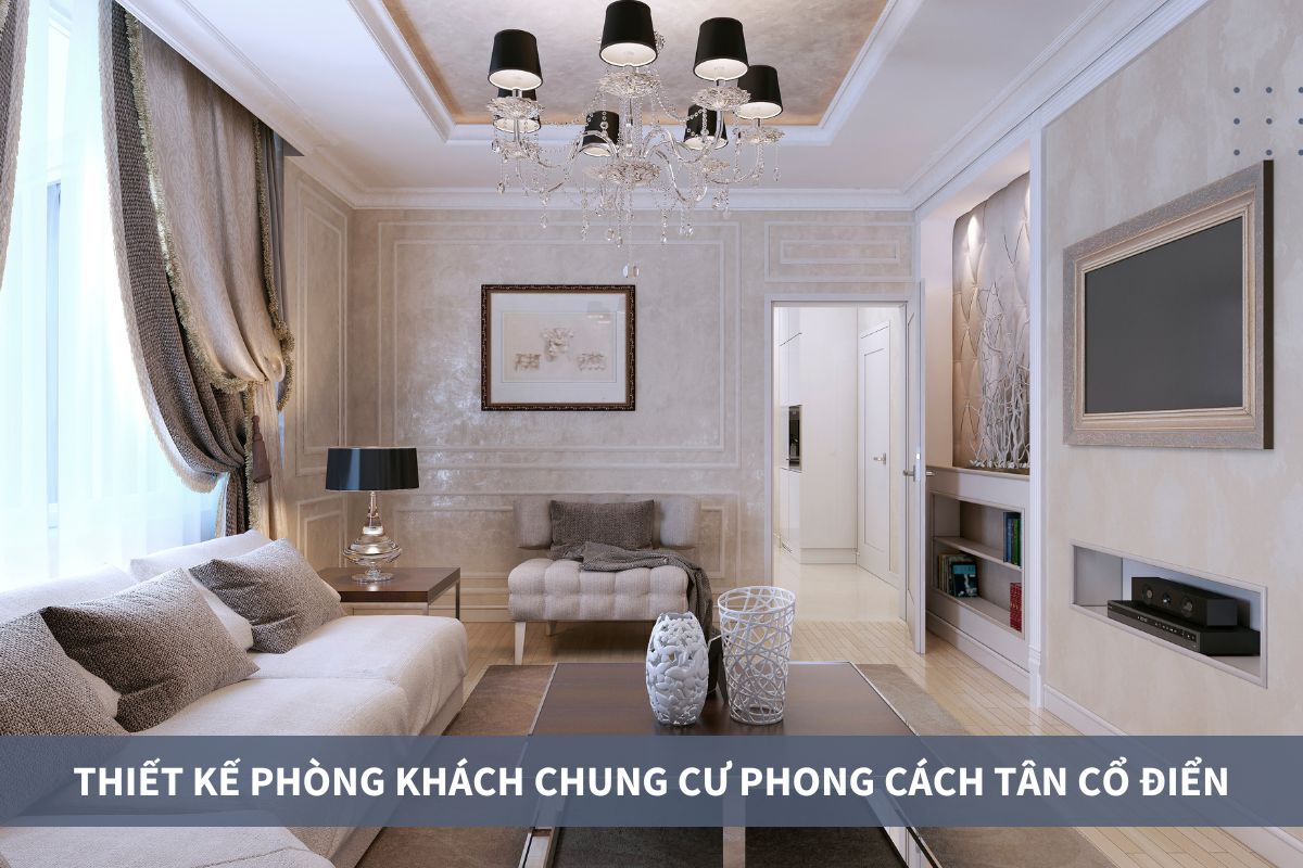 Thiết kế phòng khách chung cư tân cổ điển
