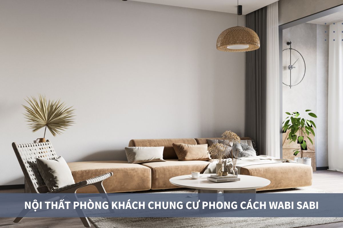 Thiết kế phòng khách chung cư phong cách Wabi Sabi
