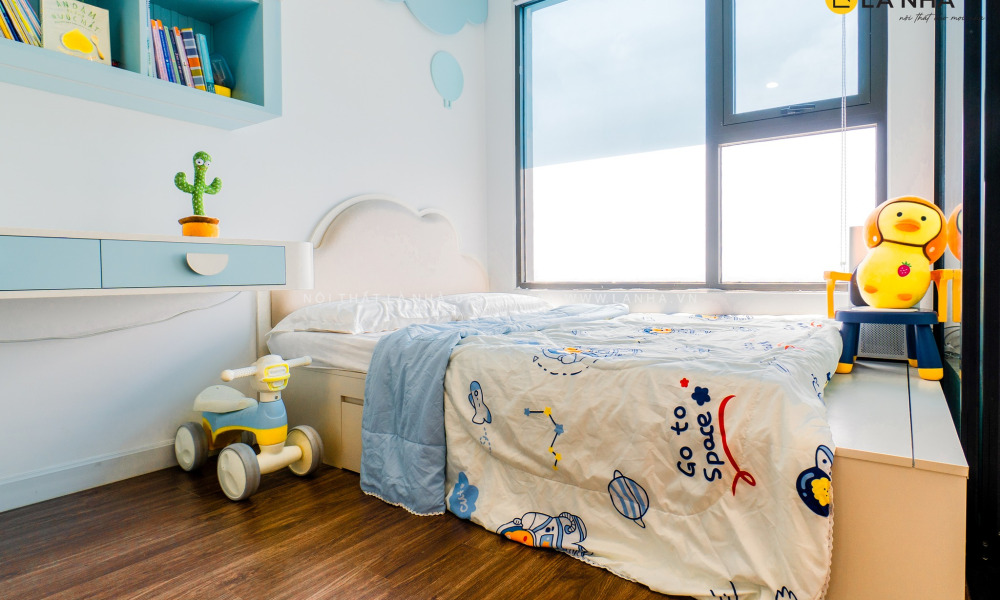 Căn phòng ngủ có sự kết hợp hài hoà về màu sắc
