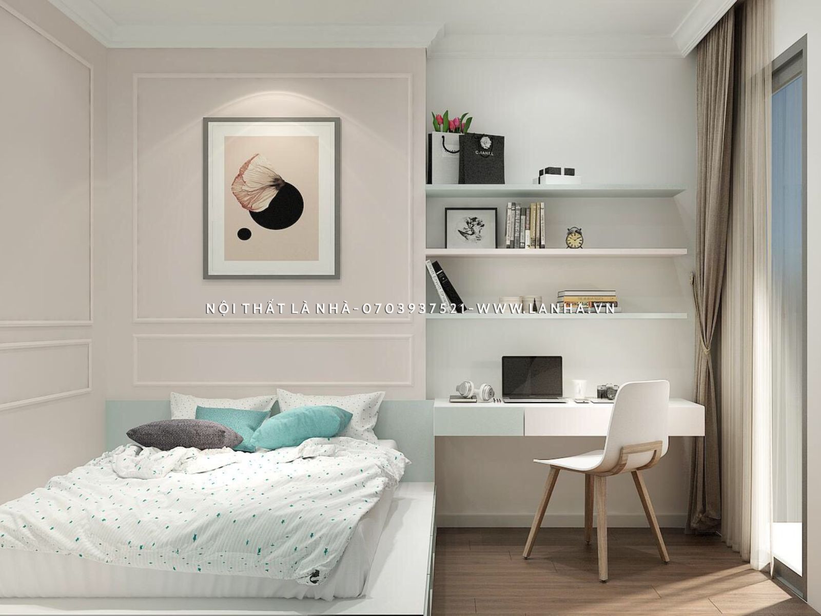 Phòng ngủ nhỏ phong cách tân cổ điển xinh xắn