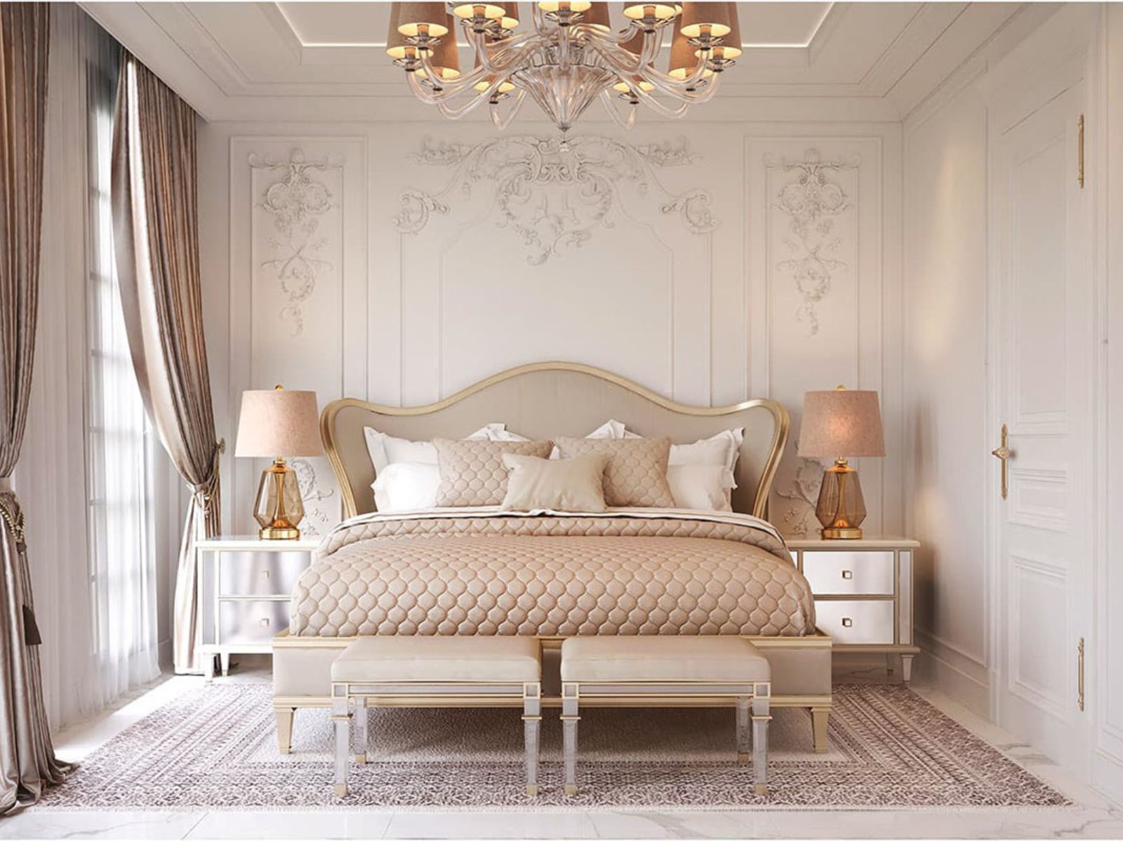 Thiết kế phòng ngủ tân cổ điển kiểu Pháp sang trọng, tinh tế