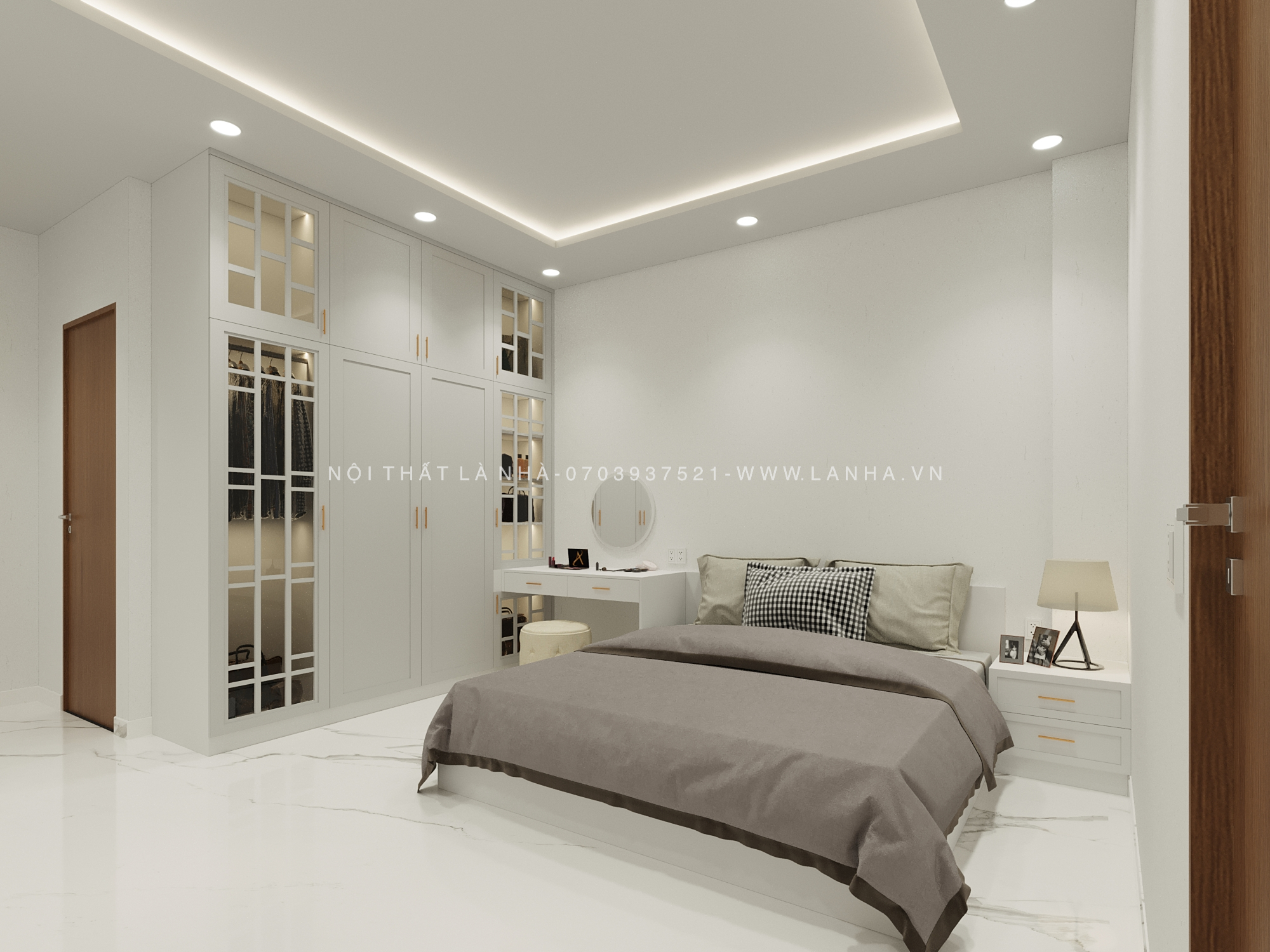 Thiết kế phòng ngủ tone trắng đồng nhất, đơn giản, tinh tế