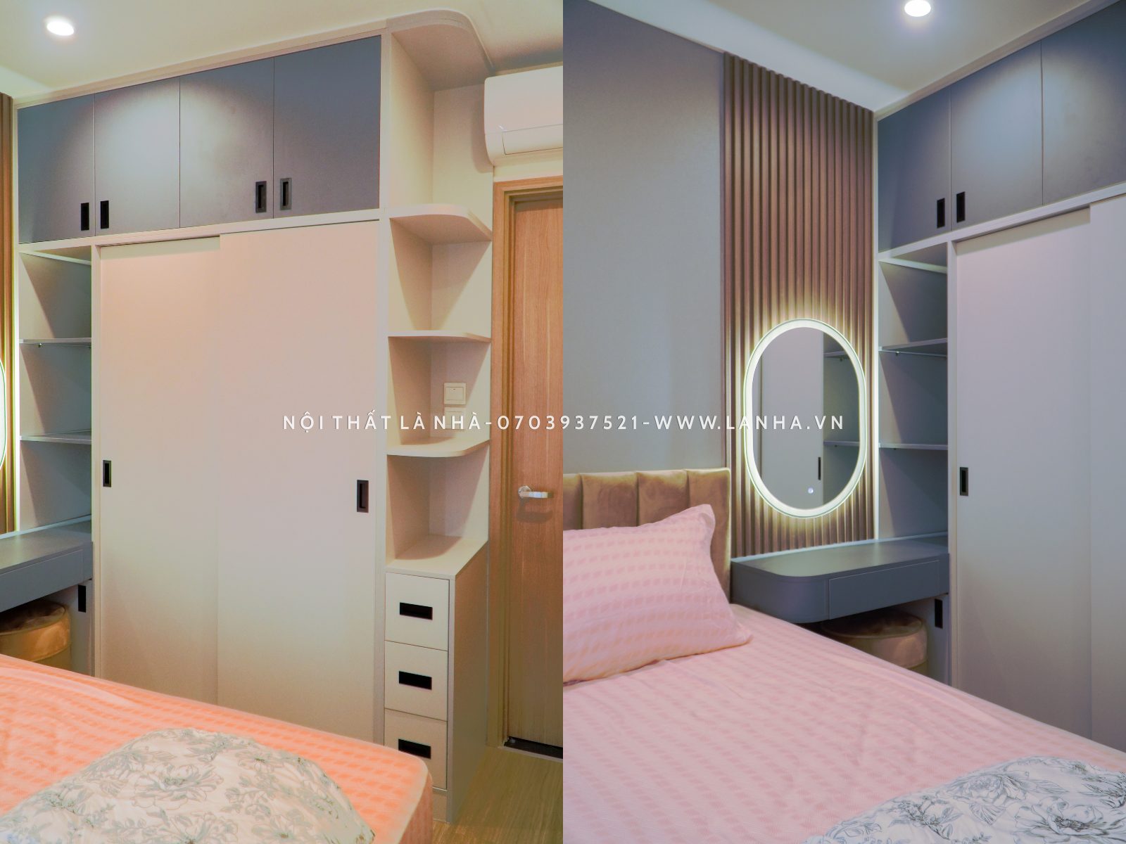 Phòng ngủ vợ chồng thiết kế hiện đại với tủ quần áo tối ưu diện tích