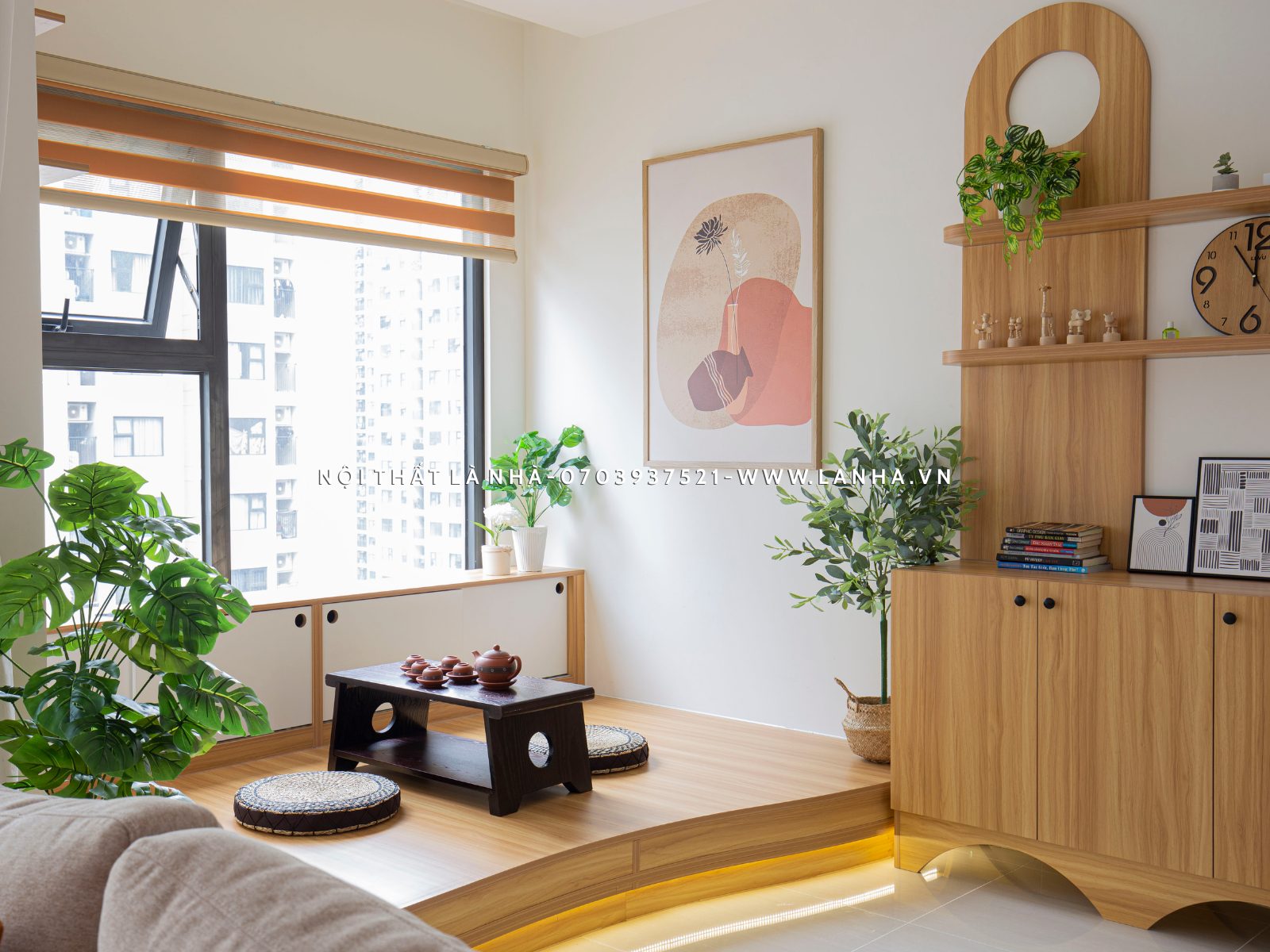 Phòng khách thiết kế không gian uống trà mang đậm phong cách Japandi