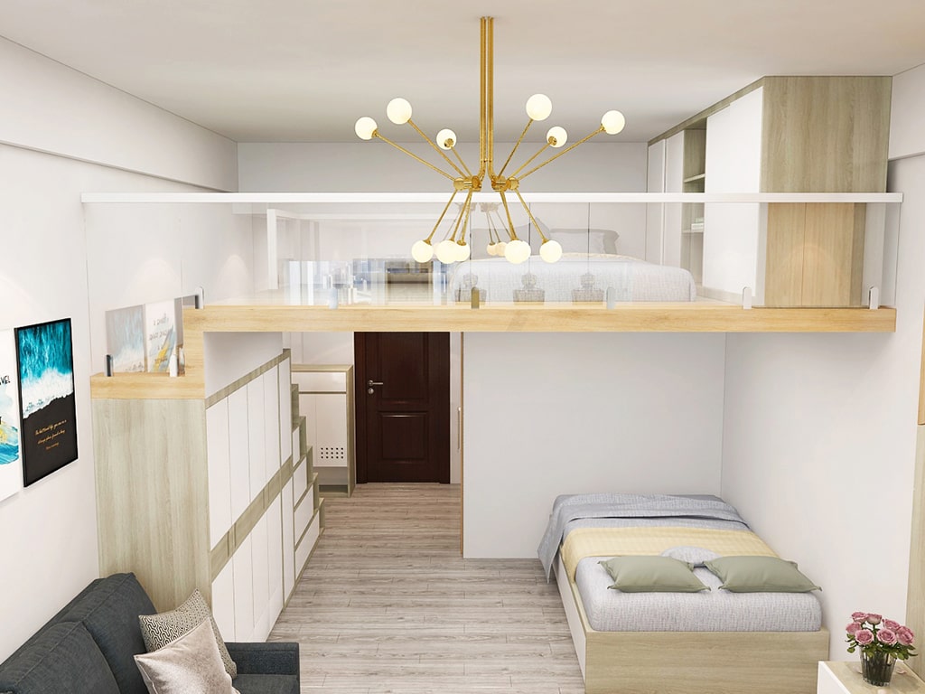 Thiết kế nội thất chung cư mini phong cách tối giản với tông màu sáng chủ đạo 
