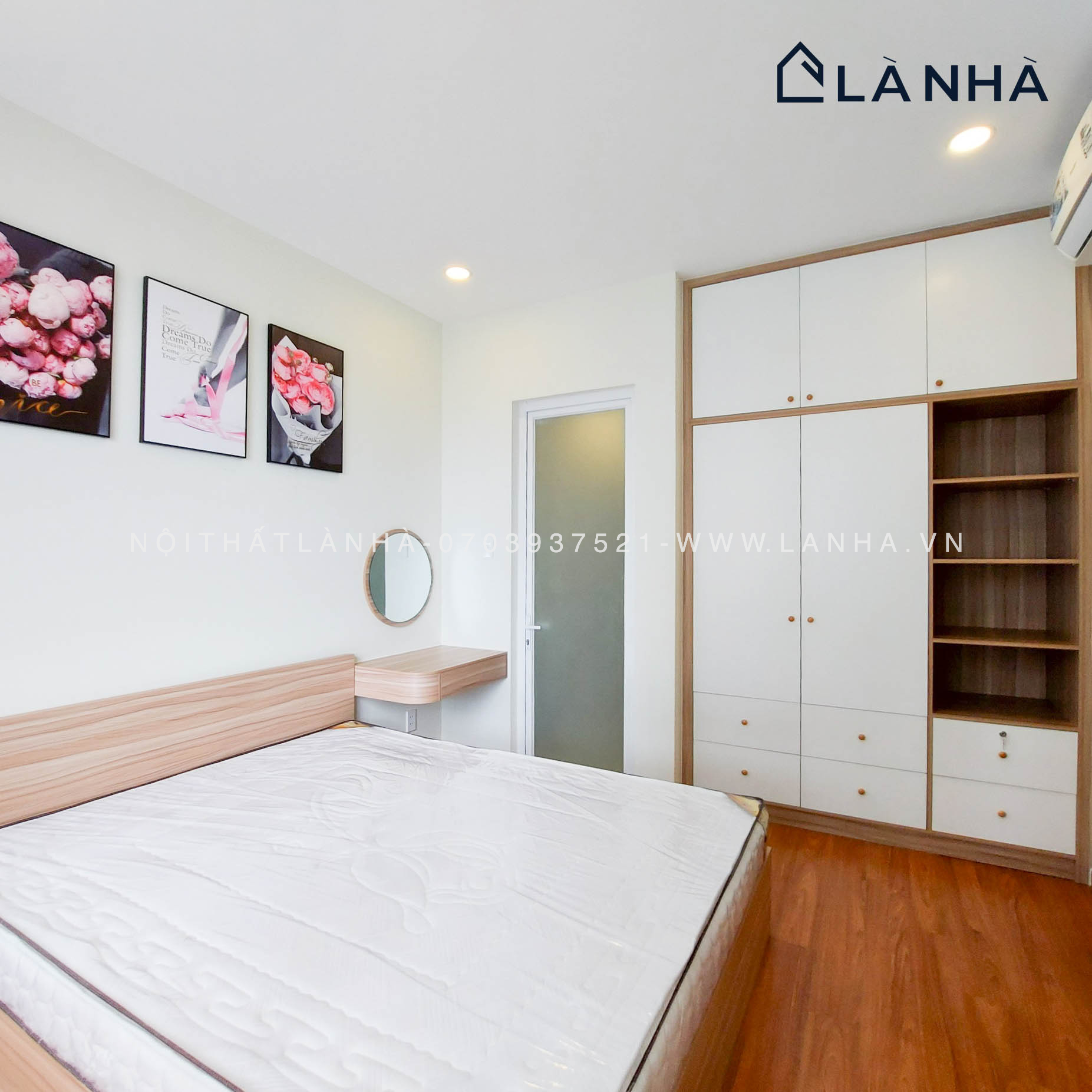 màu trắng và màu gỗ tự nhiên trong thiết kế nội thất phòng ngủ