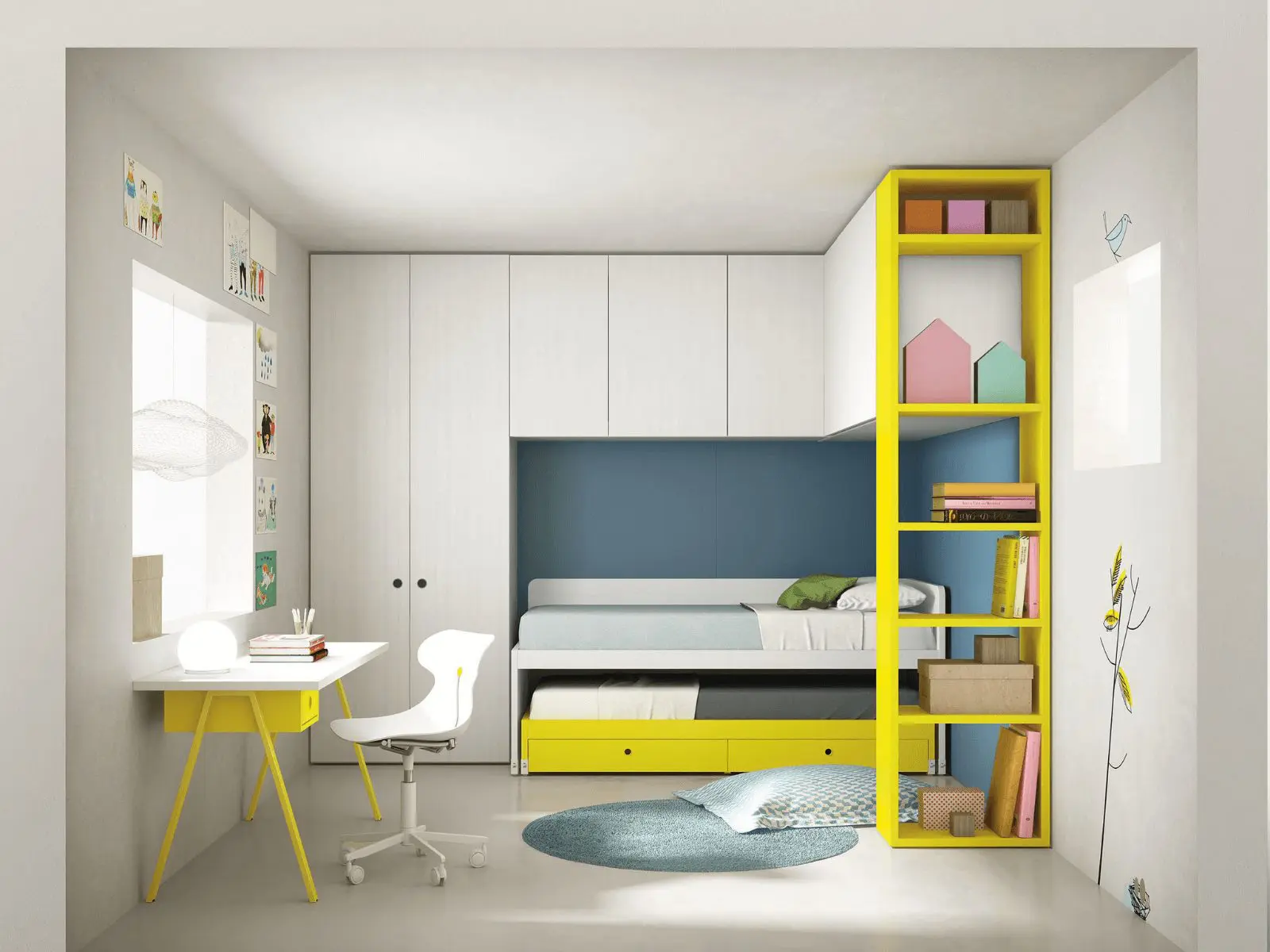 Small bedroom of 5m2 has single bed design and smart wardrobe