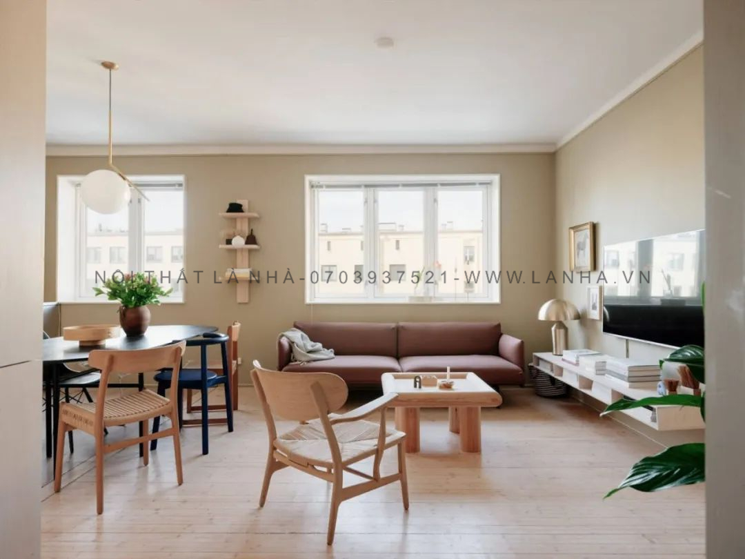 Phong cách đơn giản được vận dụng trong cách bày trí phòng khách chung cư dự án Intela của Là Nhà