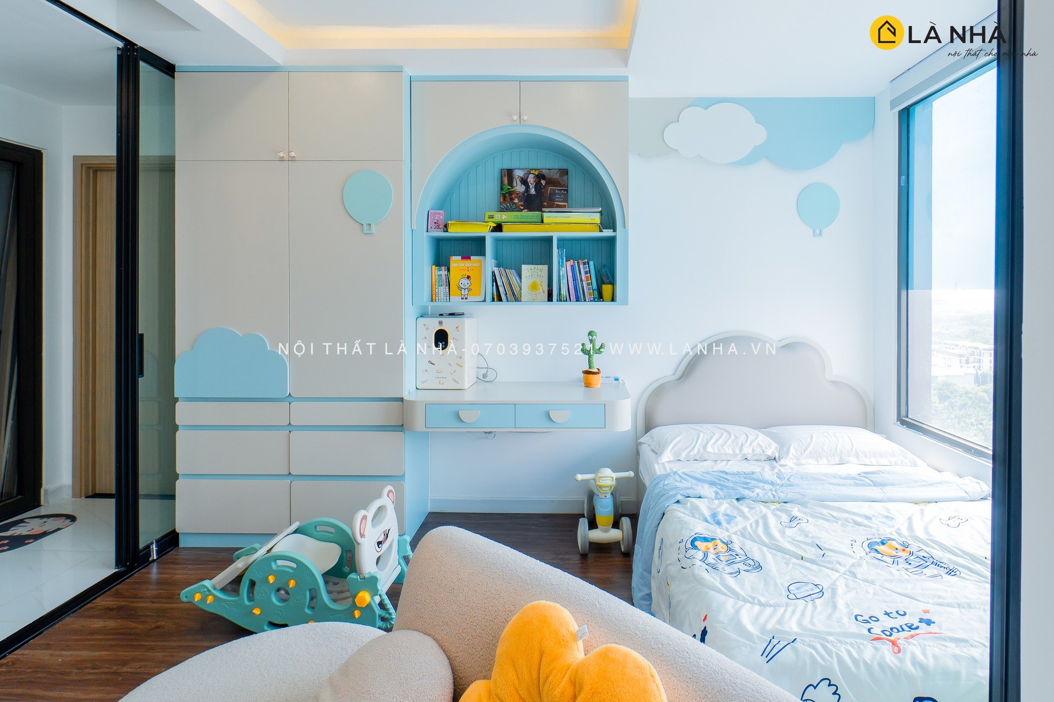 Thiết kế phòng ngủ cho bé với màu xanh dương tươi sáng 