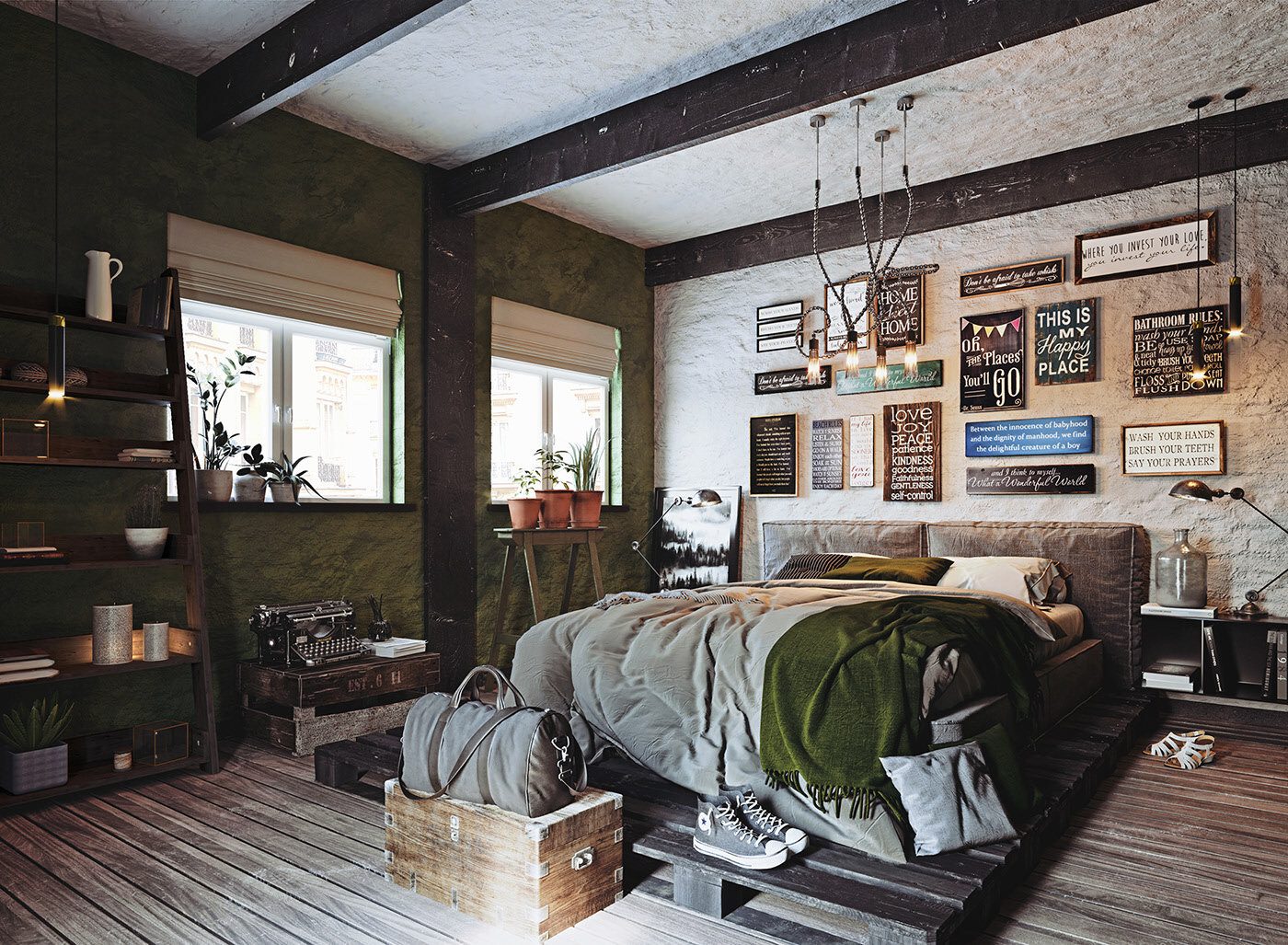 Tạo không gian nghệ thuật cho phòng ngủ vintage bằng tranh treo tường