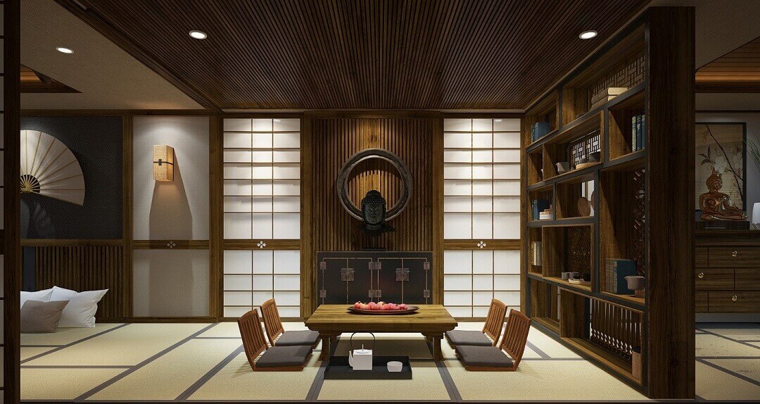Phòng khách kiểu Nhật tối giản nhưng tính thẩm mỹ cao 