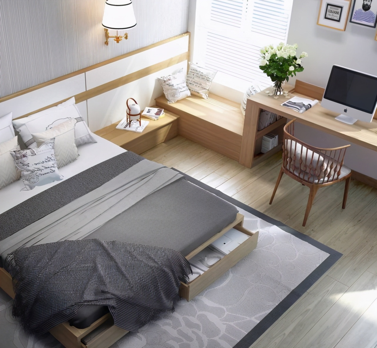 Màu sắc bàn làm việc cần đồng điệu với phòng ngủ