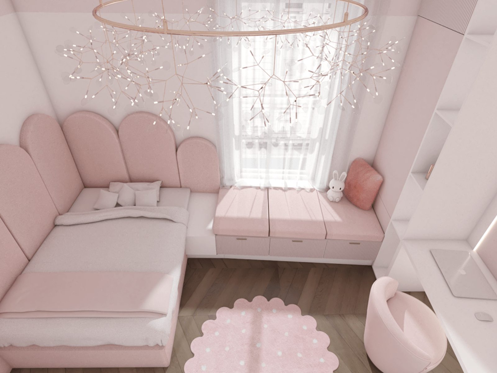 Phòng ngủ màu hồng pastel, cute và xinh xắn