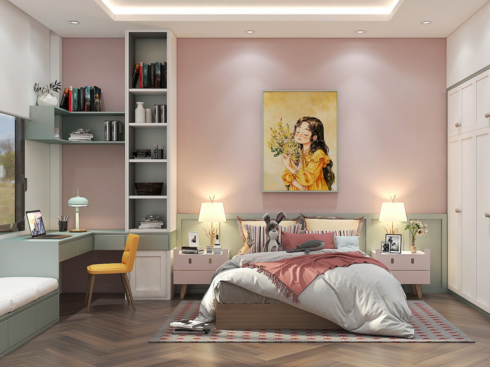 Thiết kế phòng ngủ màu hồng đẹp, đơn giản cho bé