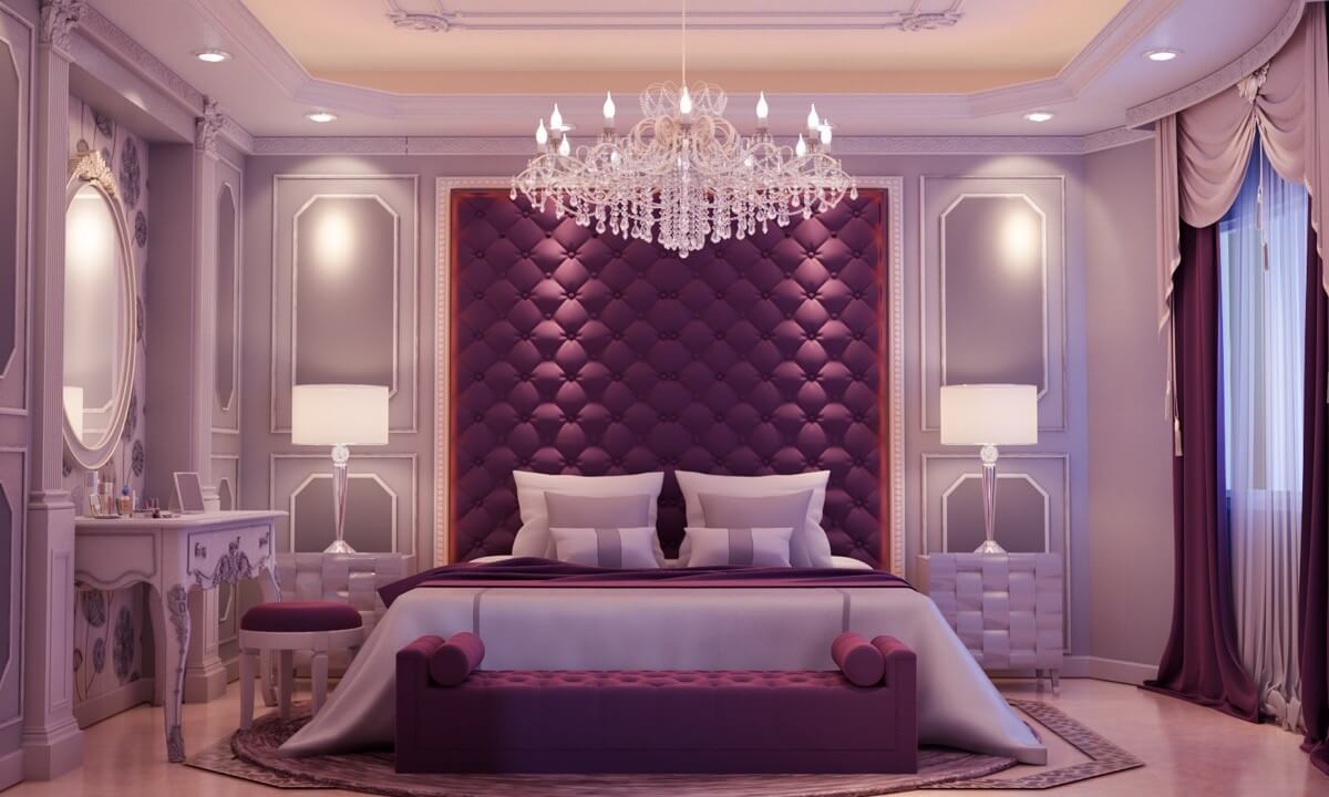 Thiết kế phòng ngủ màu tím pastel phong cách tân cổ điển