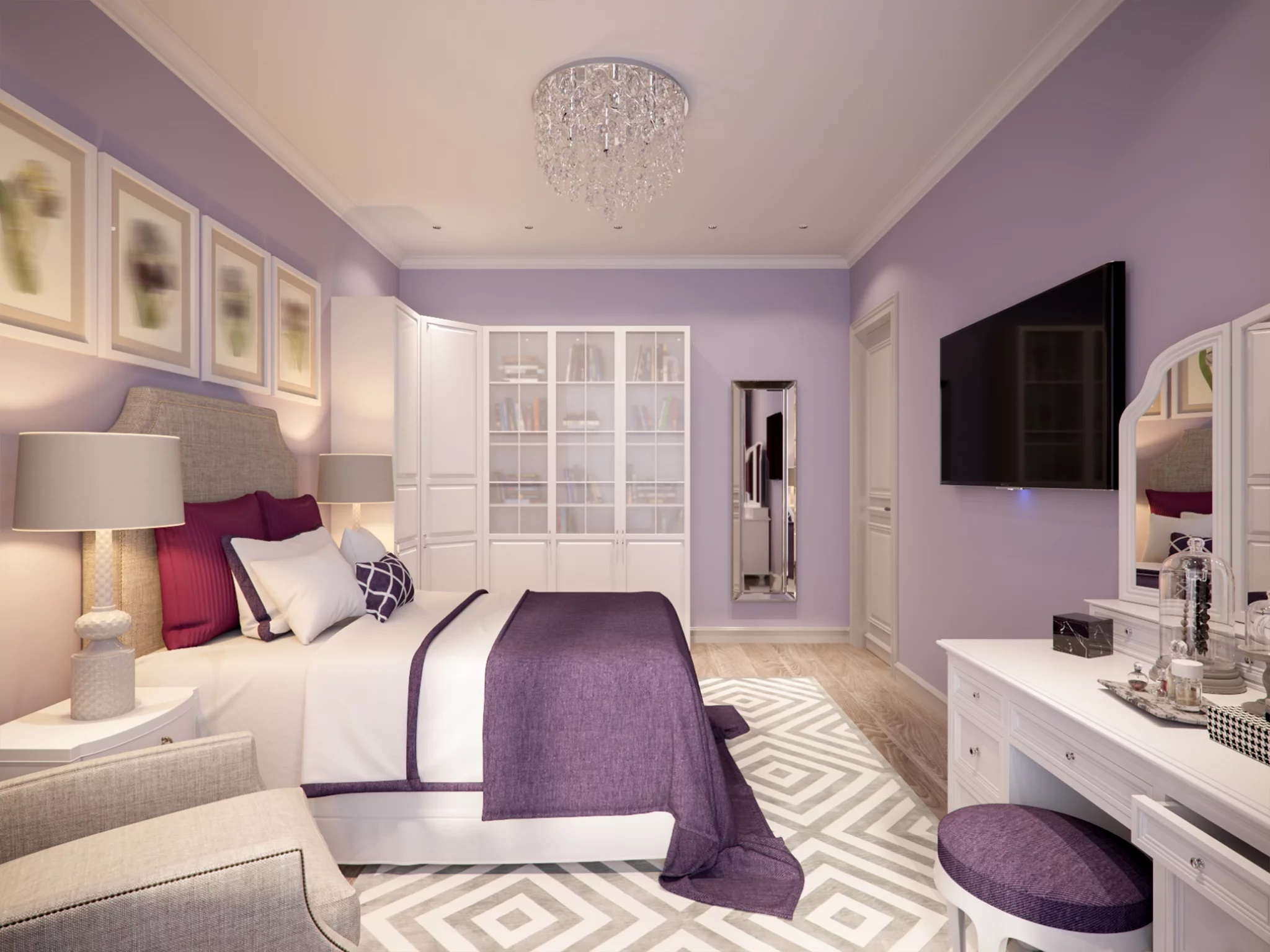 Sử dụng màu tím với sắc độ phù hợp trong thiết kế phòng ngủ