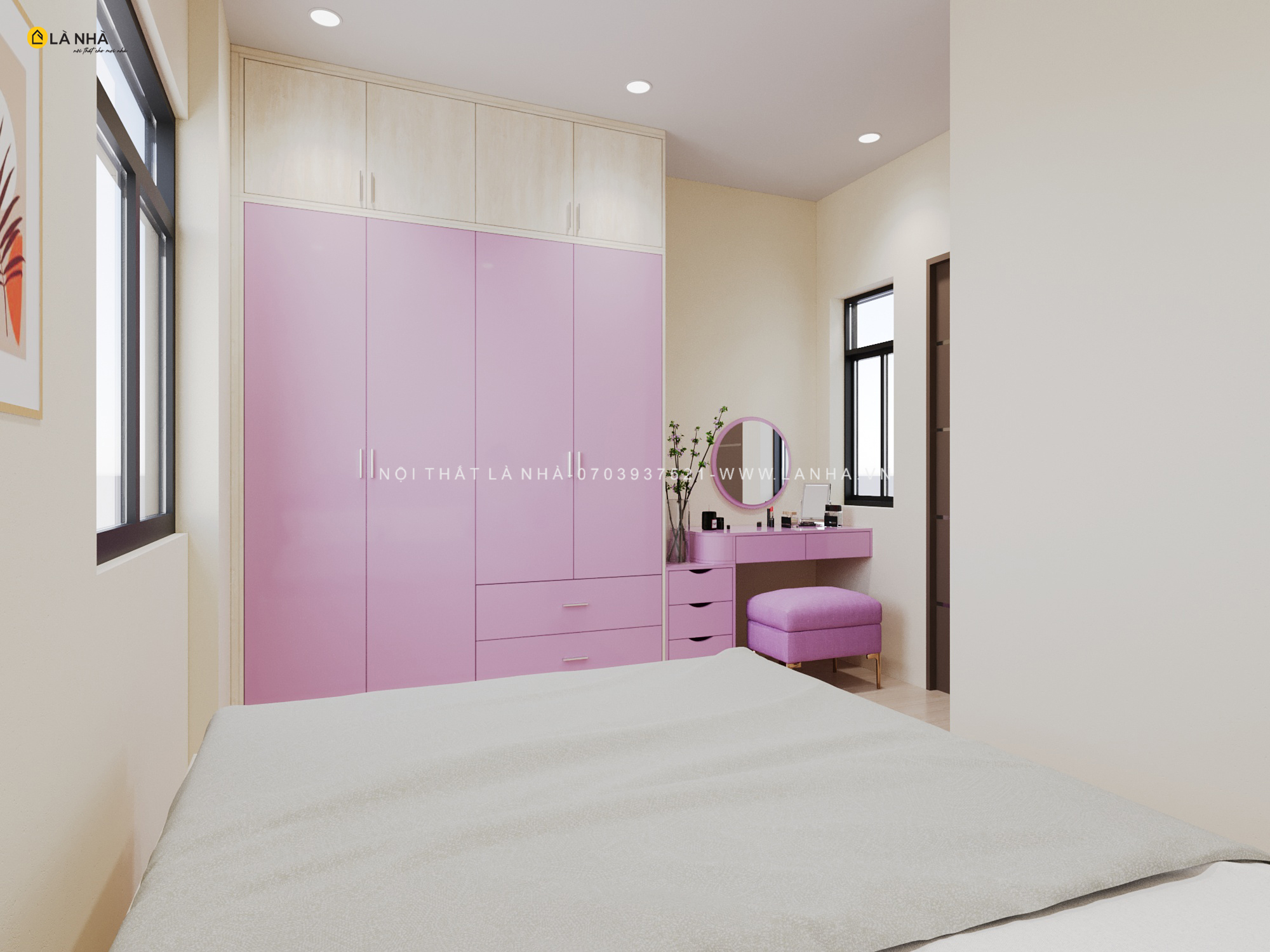 Sử dụng đồ nội thất màu tím trong thiết kế phòng ngủ