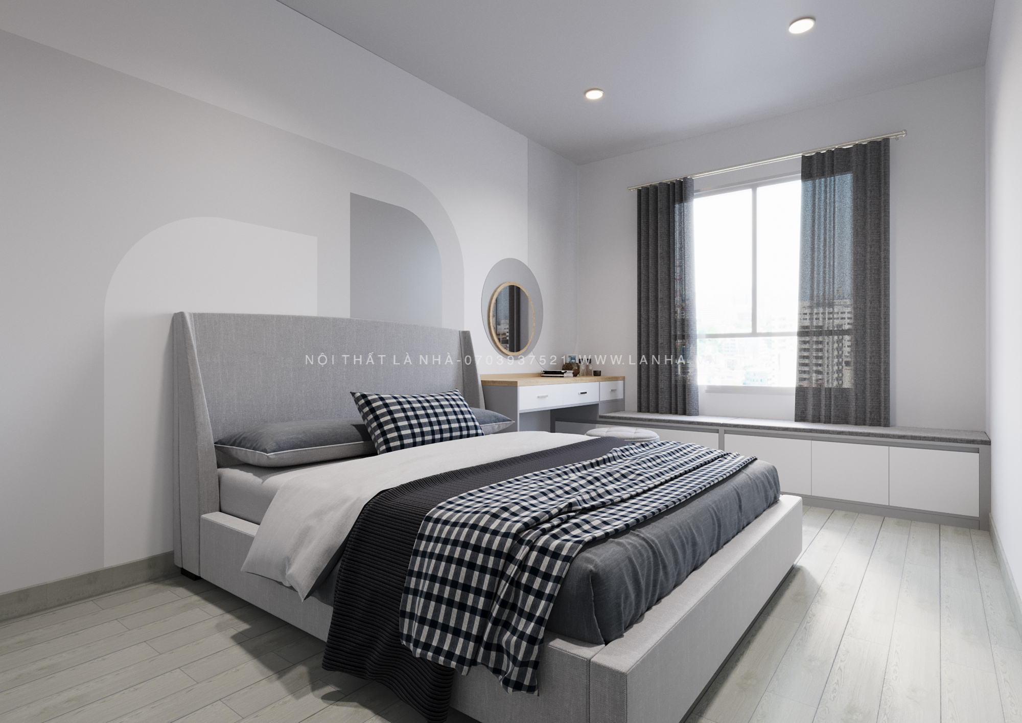 Phòng ngủ màu trắng xám hiện đại