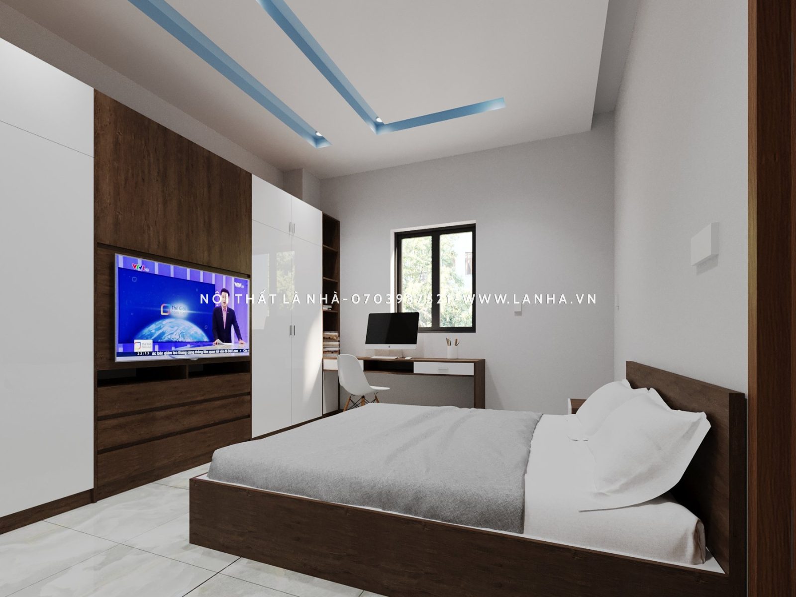 Thiết kế phòng ngủ màu trắng phong cách tối giản