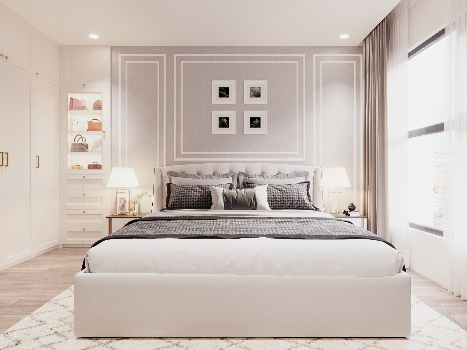 Phòng ngủ trắng phong cách tân cổ điển thanh lịch, nhẹ nhàng