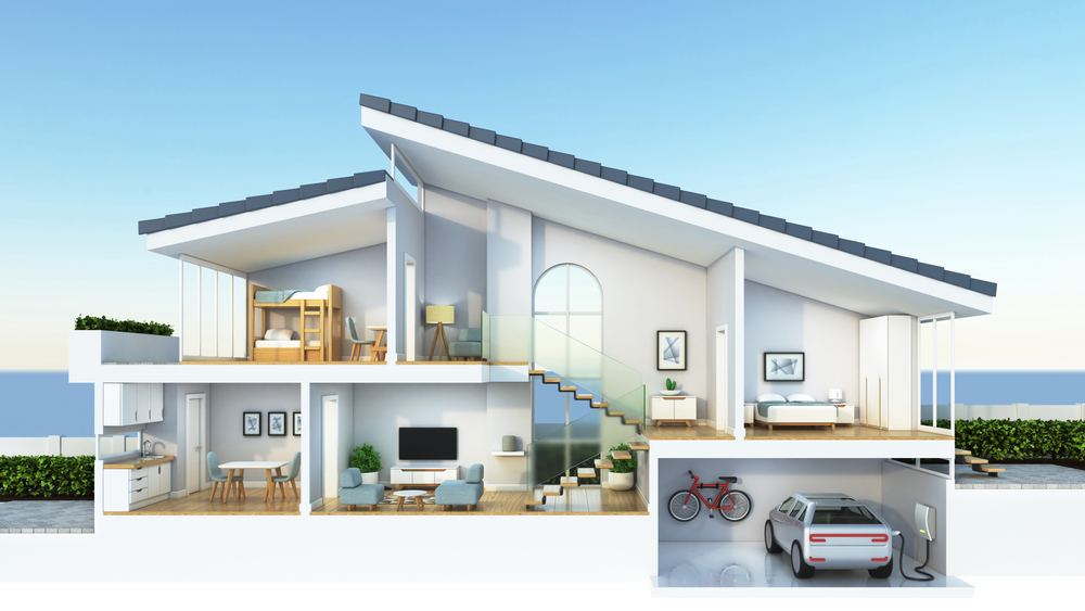 Modern,home,cross,section,,3d,rendering