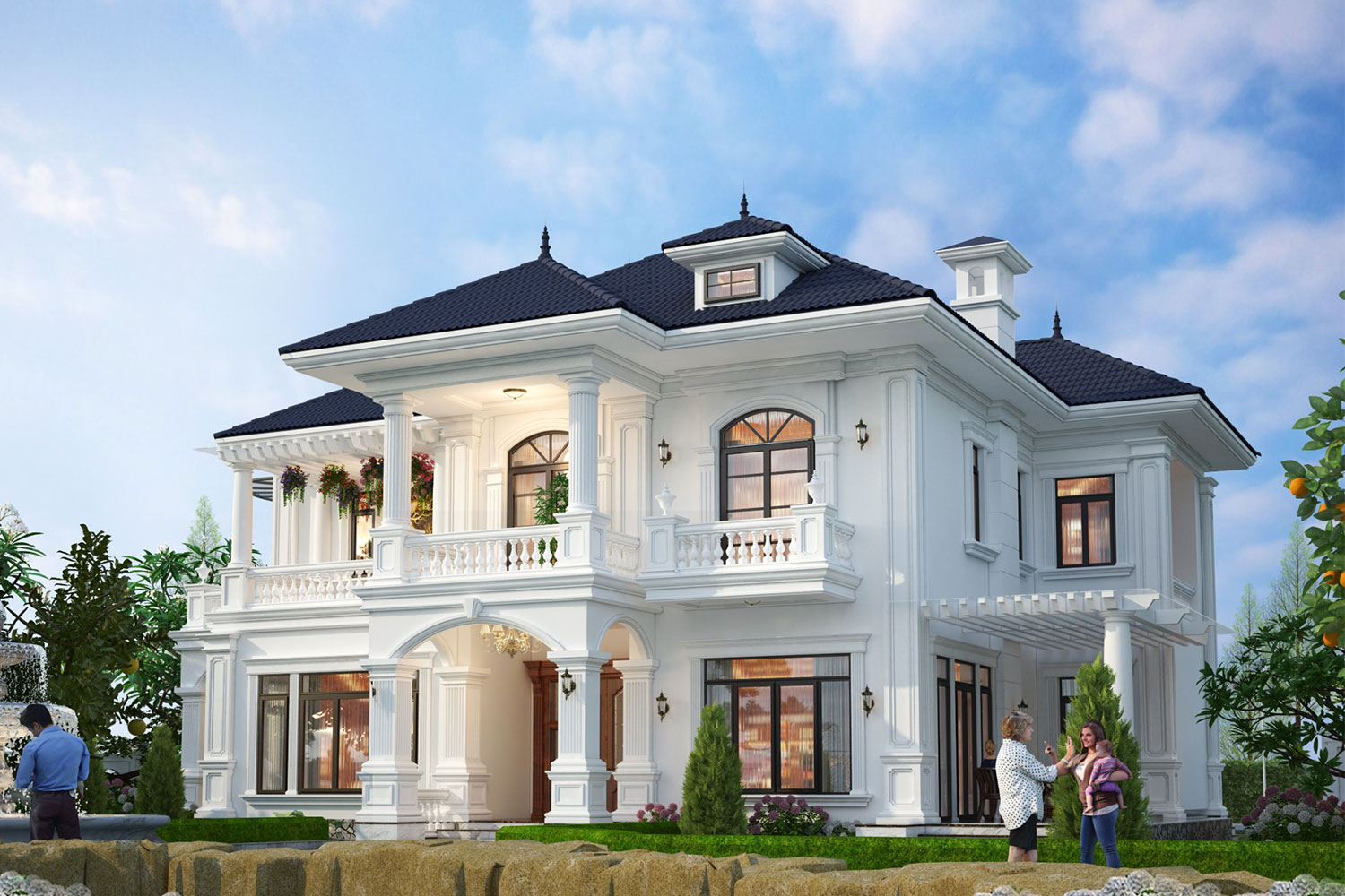 Kiến trúc này thường có sân vườn hoặc không gian ngoại trời rộng rãi, nơi gia đình có thể thư giãn và tận hưởng thiên nhiên.