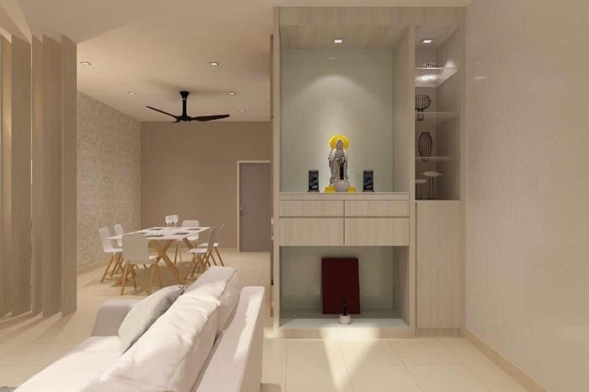 Thiết kế phòng khách có bàn thờ cho nhà cấp 4