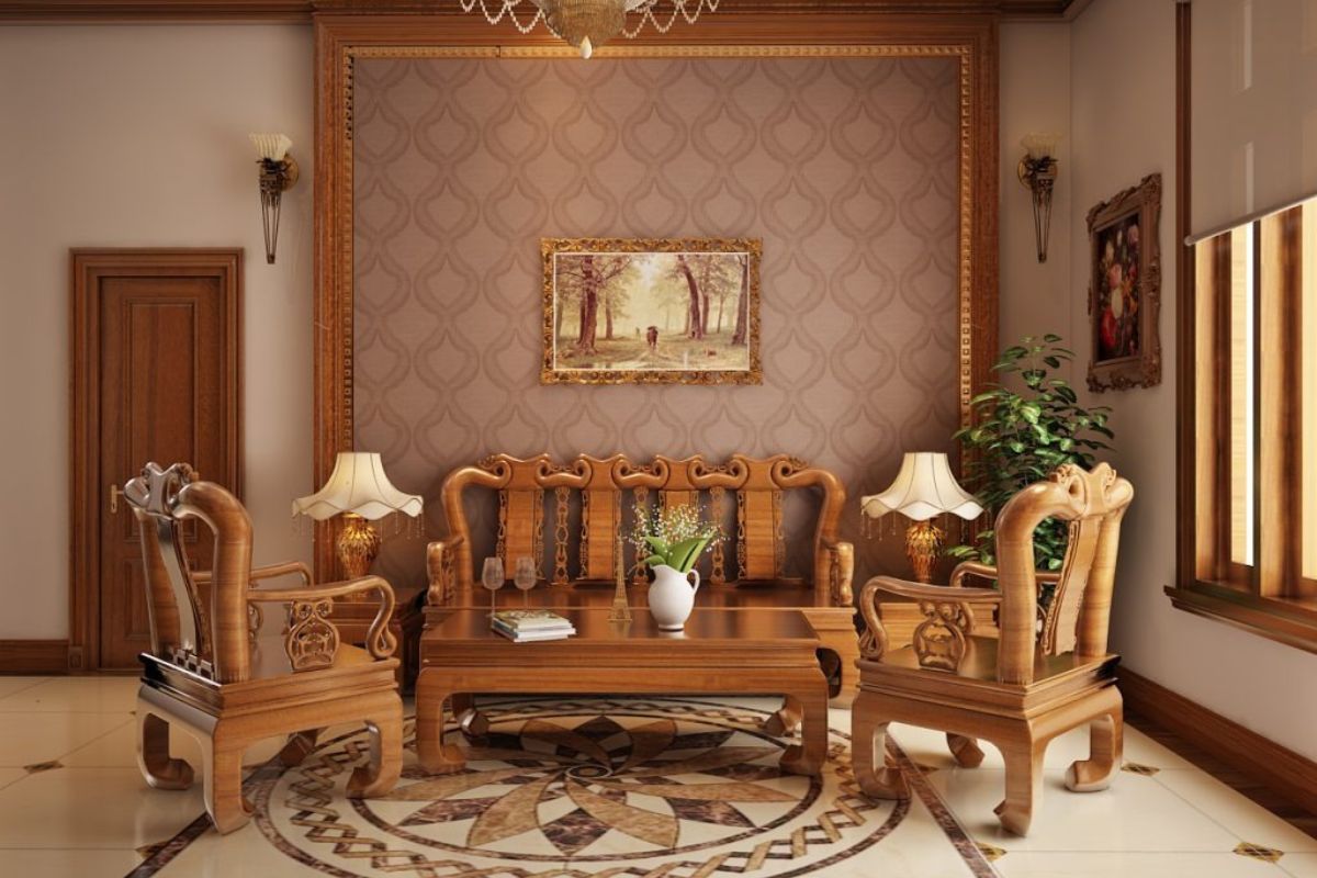 Thiết kế phòng khách đẹp với nội thất gỗ