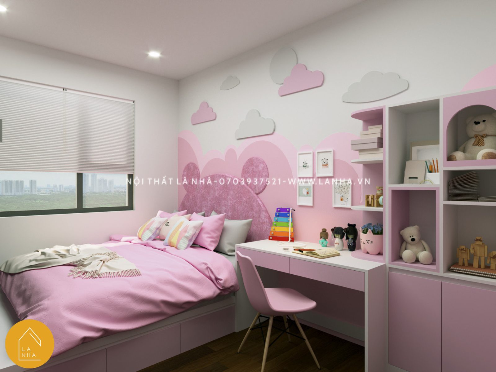 Thiết kế phòng ngủ cho bé gái màu hồng