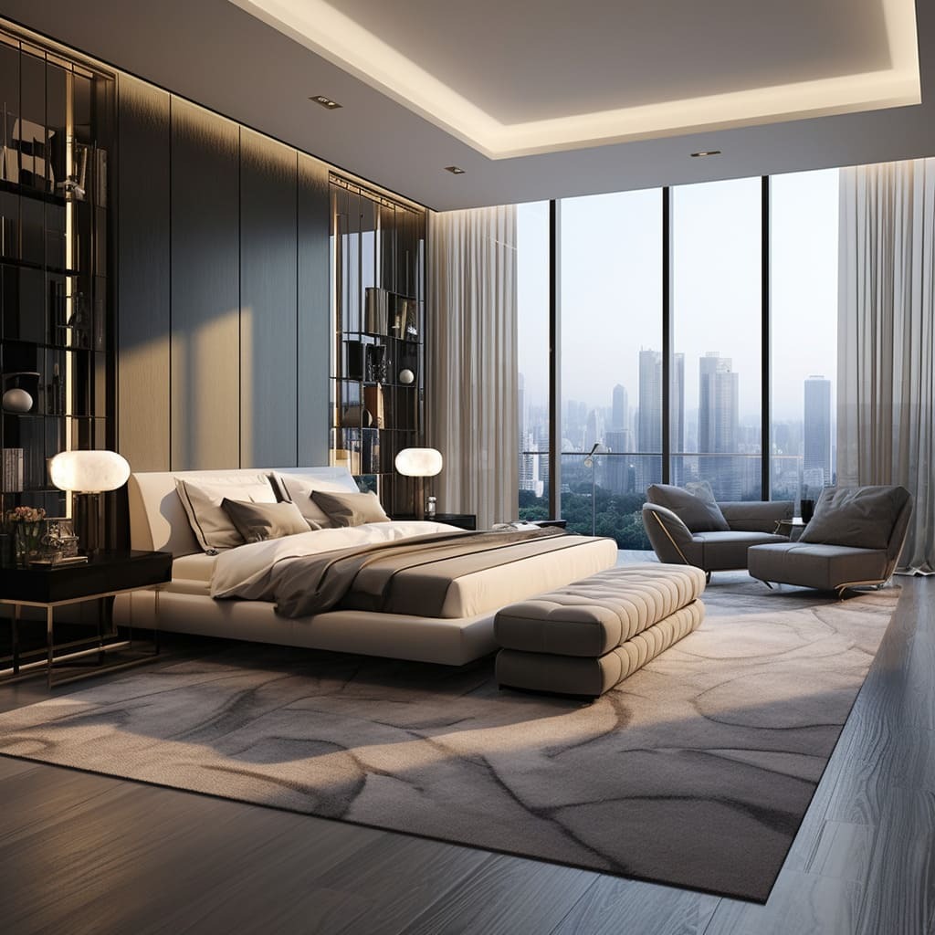 Sử dụng cửa kính giúp căn phòng ngủ master có nhiêu ánh sáng tự nhiên hơn
