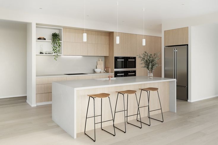Thiết kế bếp chữ I kết hợp với đảo bếp
