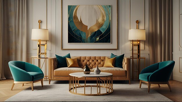 Phòng khách phiên bản đa màu sắc cùng Art Deco