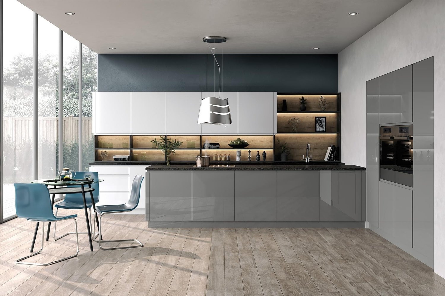 Thiết kế tủ bếp phủ Acrylic bóng gương dáng chữ i