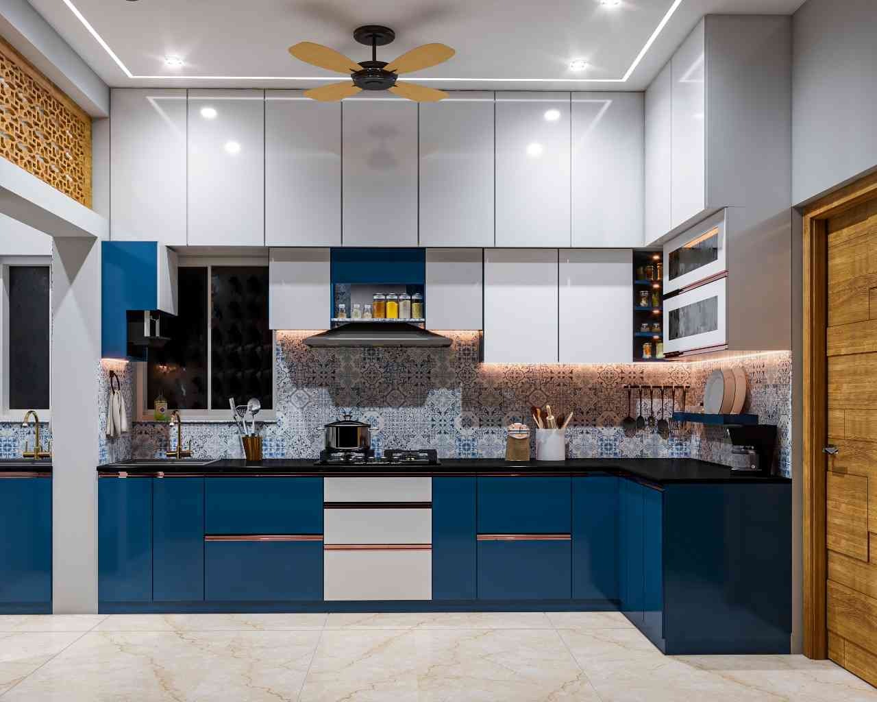 Tủ bếp phủ Acrylic bóng gương thiết kế hình chữ L