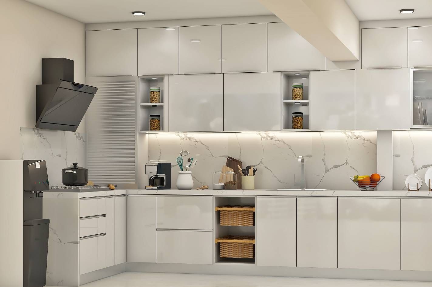 Mẫu thiết kế tủ bếp MDF phủ Acrylic màu trắng trang nhã