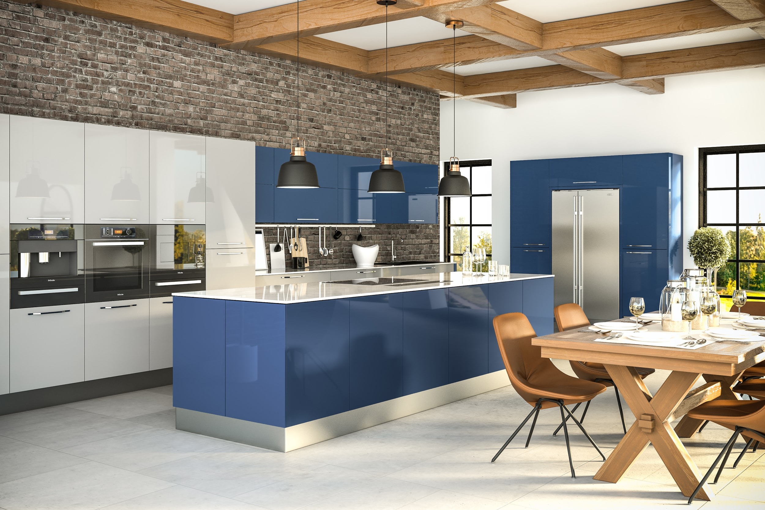 Tủ bếp phủ Acrylic bóng gương dáng chữ i