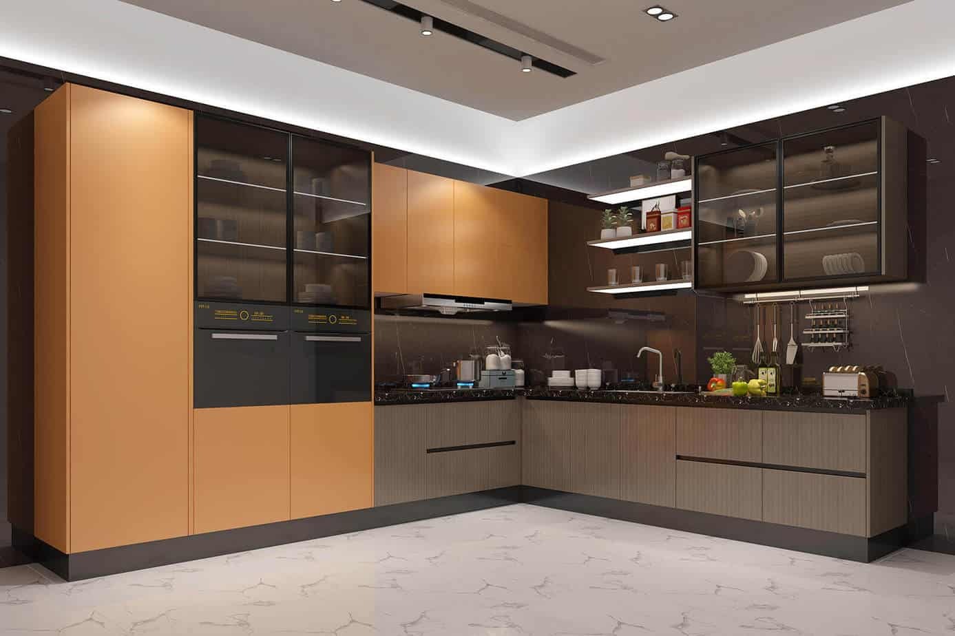 Mẫu thiết kế tủ bếp nhà phố chữ L sang trọng