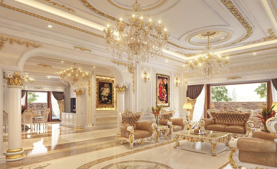 Phòng khách lớn được trang trí lộng lẫy và tráng lệ (Nguồn: Sưu tầm)