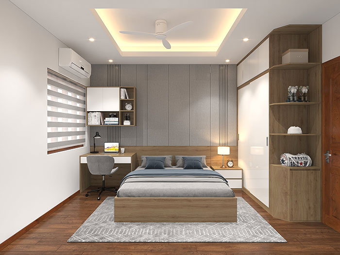 Phòng ngủ 16m2 có đầy đủ nội thất cơ bản