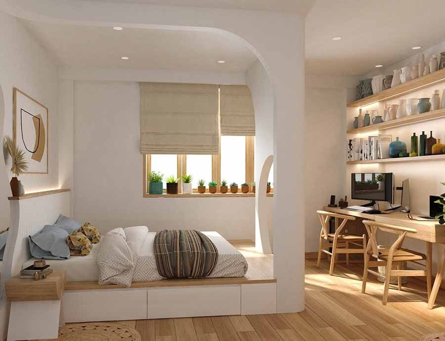 Mẫu phòng ngủ 25m2 đầy đủ tiện nghi