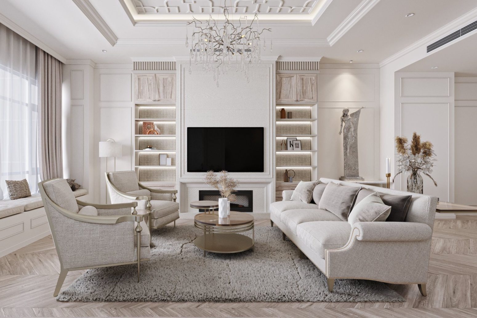 Thiết kế nội thất chung cư tân cổ điển đơn giản sử dụng gam màu trắng chủ đạo (Nguồn: Sưu tầm)