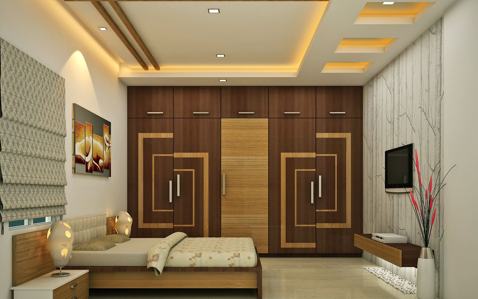 Tủ quần áo kịch trần có thiết kế sát đụng trần nhà, giúp tăng không gian chứa đồ