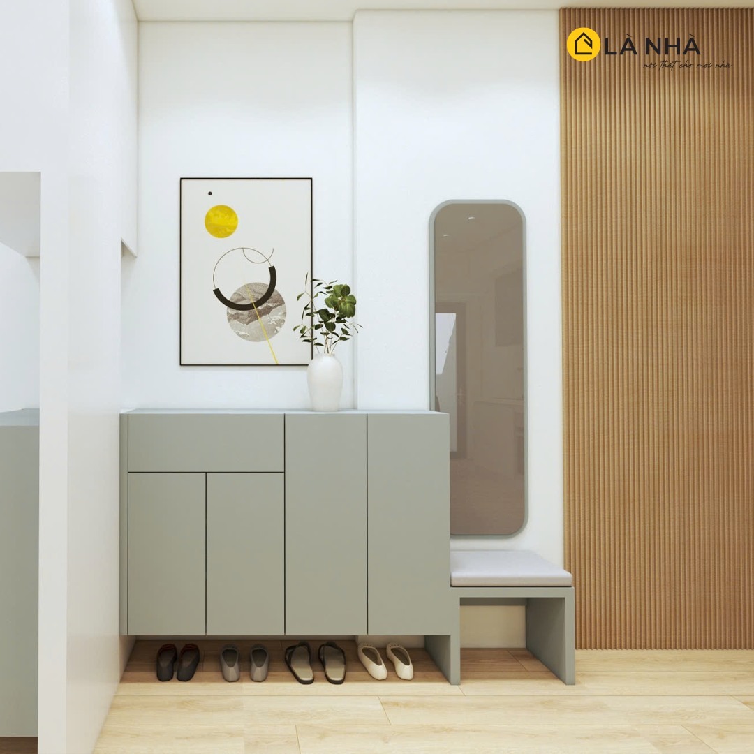 Mẫu tủ giày chung cư màu xám